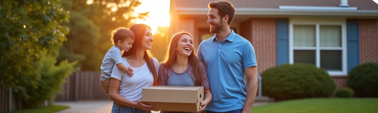 Happy family entering their new home in Fresh Meadows NY